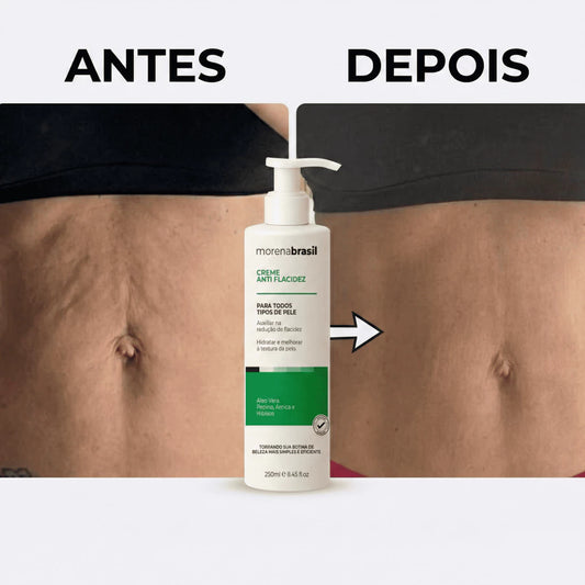 Creme Antiflacidez Morena Brasil 🦵🏽 Diga Adeus à Flacidez na Barriga, Coxas e Braços.