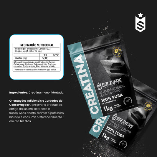 Creatina Suplemento Monohidratada em Pó 100% Pura Importada - Soldiers Nutrition